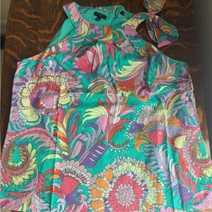 Talbots Teal and Pink Floral Halter Top